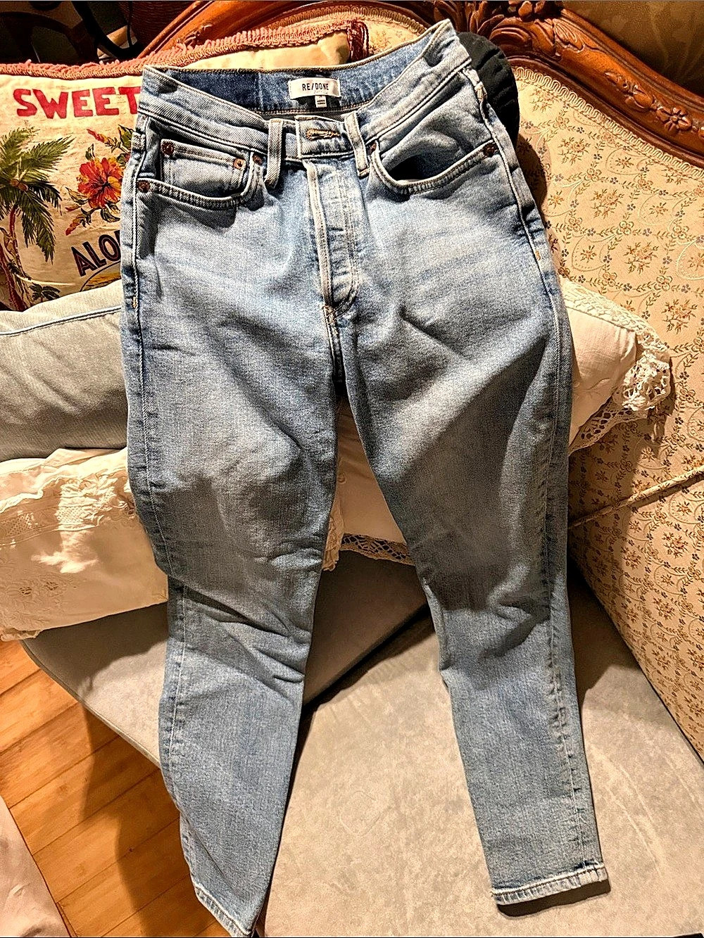 RE/DONE 90s High Rise Ankle Crop Jeans Waist 25 Blue